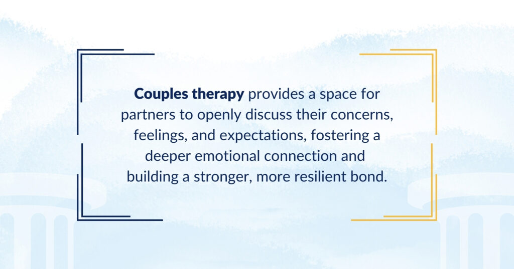 Couples therapy supports communication, conflict resolution, and emotional connection in relationships.