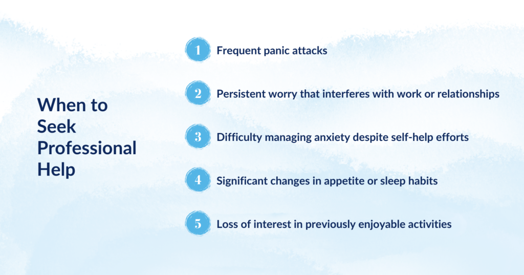 Signs it's time to seek professional help for anxiety, including panic attacks, worry, and sleep changes.